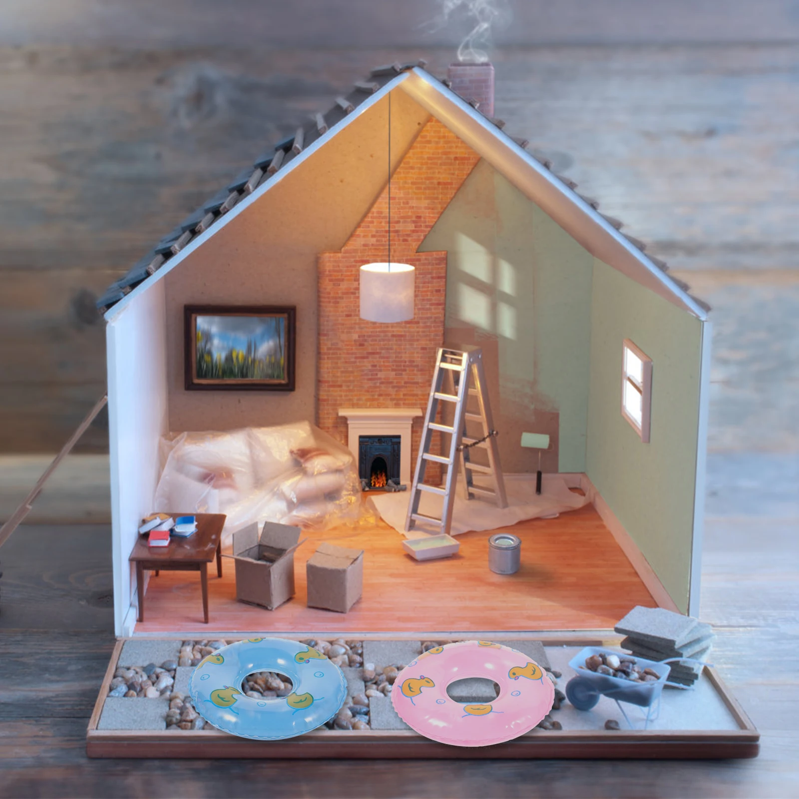 5 stücke Miniatur Schwimmen Ringe Helle Farbe Muster Haus Dekor Kinder Party Liefert Mini Haus Ornamente Schwimmen Requisiten Tiny schwimmen
