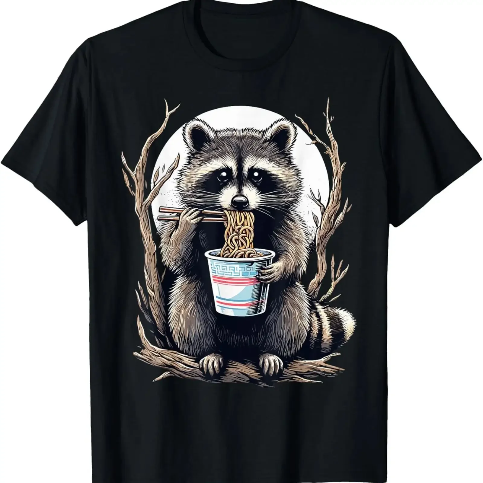 Raccoon Eating Instant Noodle Cup Funny s T Shirt vintage Washed homme graphic Versatile Slightly Casual streetwear