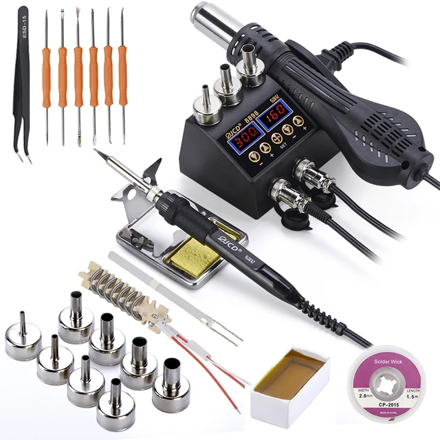 JCD Soldering Iron And Hot Air Gun 2 in 1 8898 Soldering Station LCD Display 750W Adjustable temperature Welding Rework Repair