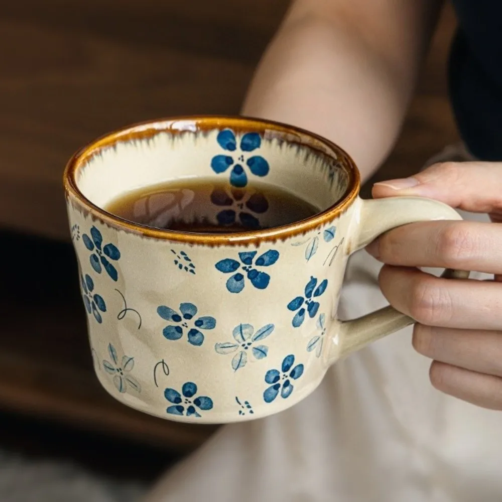 Microwave Safe Ceramic Coffee Cup Non-slip Comfortable Grip Exquisite Water Cup Heat-resistant 385ml Breakfast Cup Office