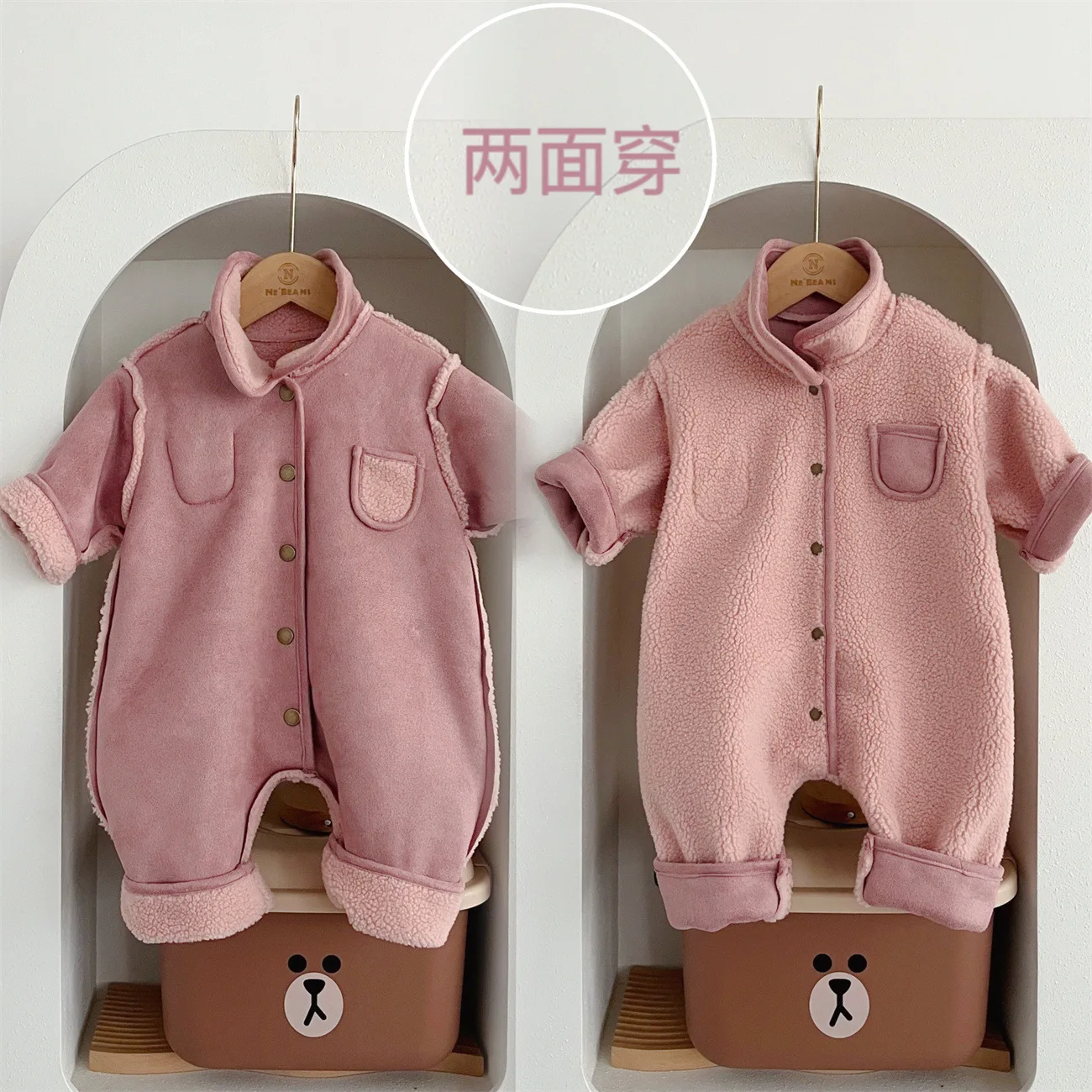 ملابس على الوجهين! ملابس أطفال مريحة للخريف والشتاء للرضع والأطفال الصغار، رومبير عصري للجنسين من عمر 0 إلى 2 سنة 3565 #5