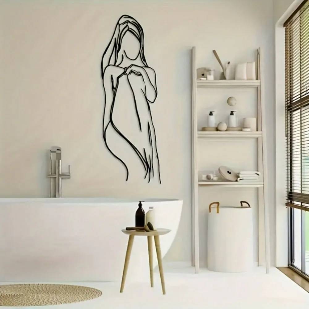 Minimalistische Geometrische Weibliche Linienkunst Wanddekoration - Moderne Badezimmer- und Schlafzimmer-Metallkunst, Vintage-Stil Eisenskulptur für Zuhause