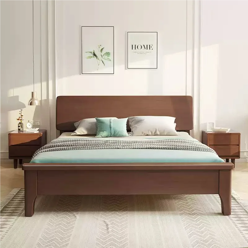 

New Chinese Modern Bed High Quality Solid Wood Design Simple Apartment Bed Fashionable Wedding Master Bedroom Muebles Furniture