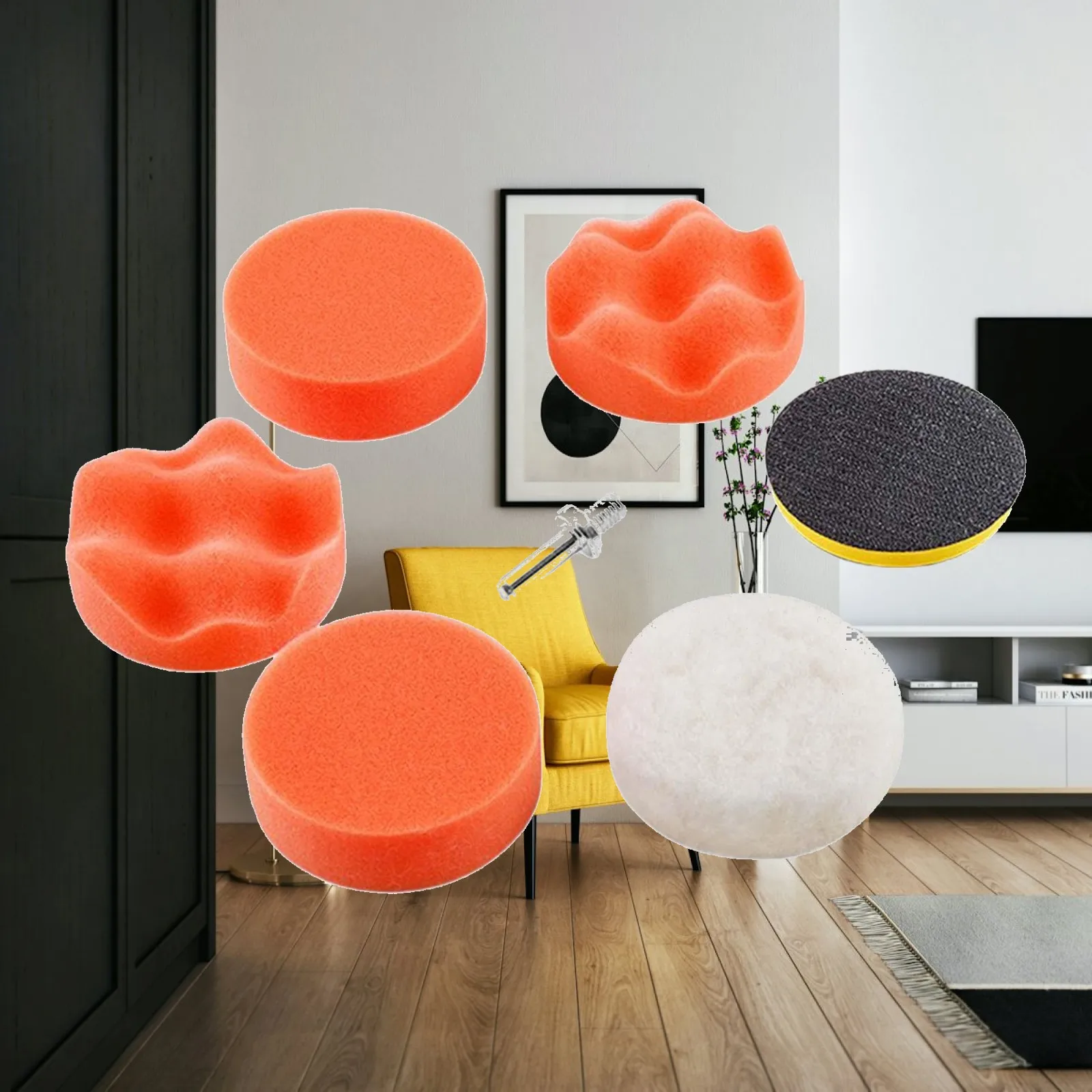 7Pcs Car Foam Drill Polishing Pad Kit Convenient Installation for Auto Sanding, Buffing, Waxing Bendable Sponge Pad Attachment