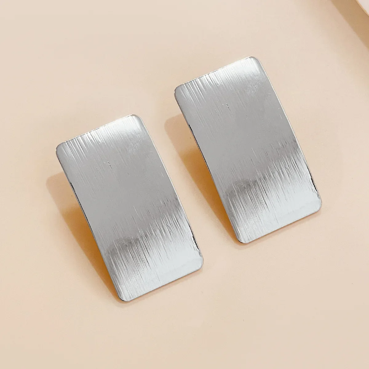 Simplified Geometric Rectangular Brushed Metal Earrings for Women Party OL Holiday Fashion Jewelry Ear Accessories AE093