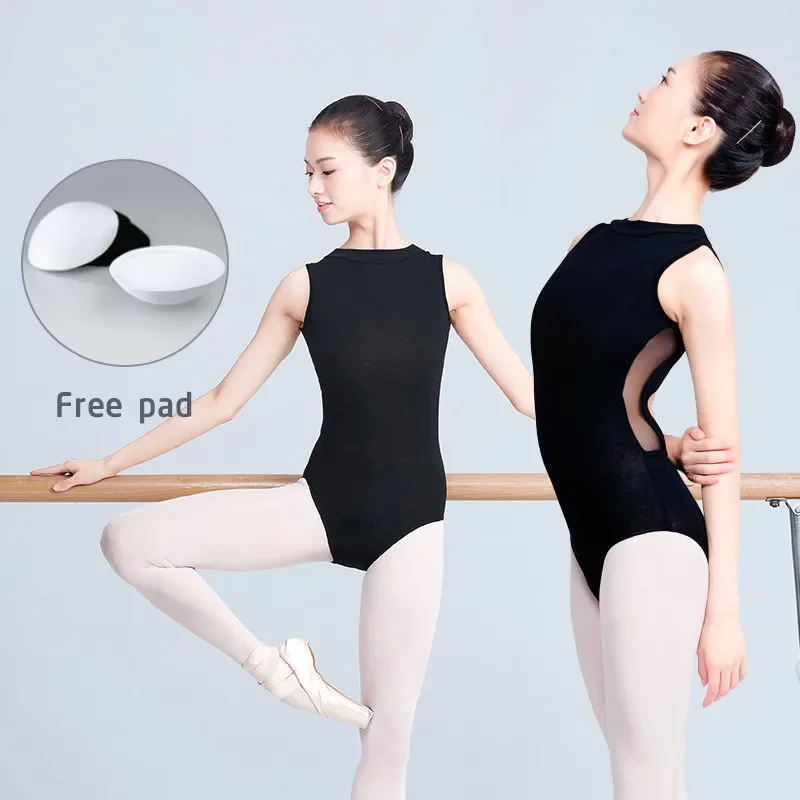 Women Ballet Leotards Black Mesh Dance Leotards Turtleneck Sleeveless Leotard Girls Ballet Gymnastics Bodysuit Backless Swimwear