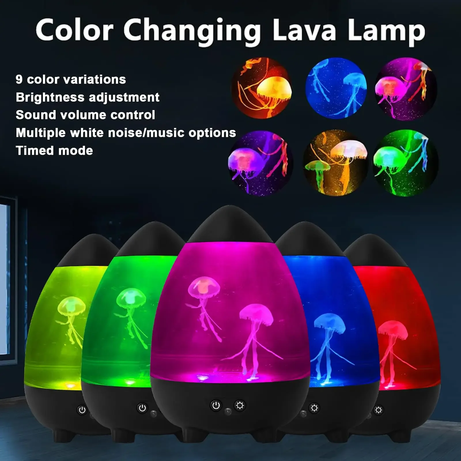 

Lava Jellyfish Night Light with White Noise, Jellyfish Tank Table Lamp,Color Changing Jellyfish Aquarium, Room Mood Light