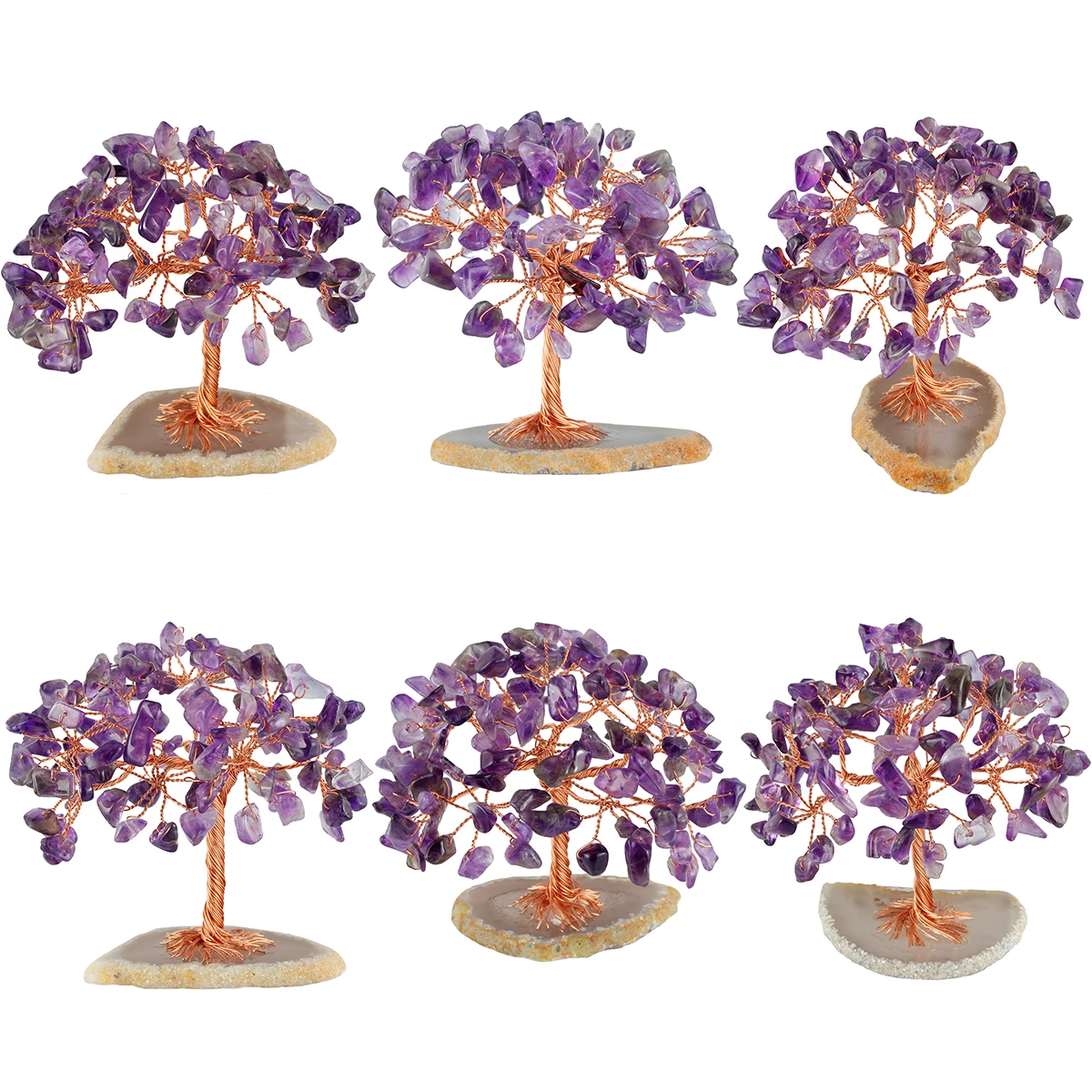 Mini Crystal Money Tree With Agate Slice Base Natural Tumbled Chip Stones Handmade Lucky Money Tree For Home Decoration
