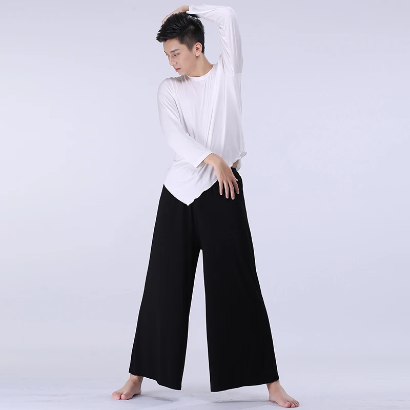 Man adult Latin Dance black gray wide leg pants Tango Cropped trousers Cha Salsa rumba modern Dance wear Yoga Modal DA013