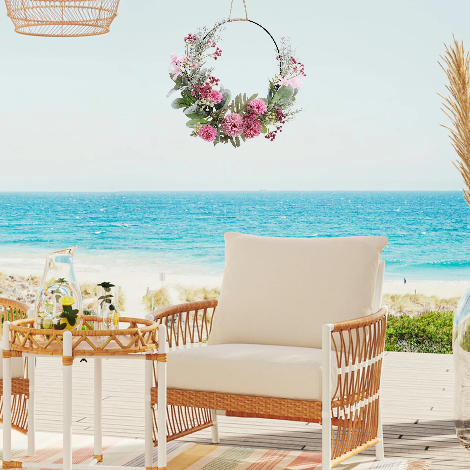 

Delicate Artificial Flower Hanging Wreath Pendant Wedding Door Wreath Home Decor Creative Realistic Festival Decor