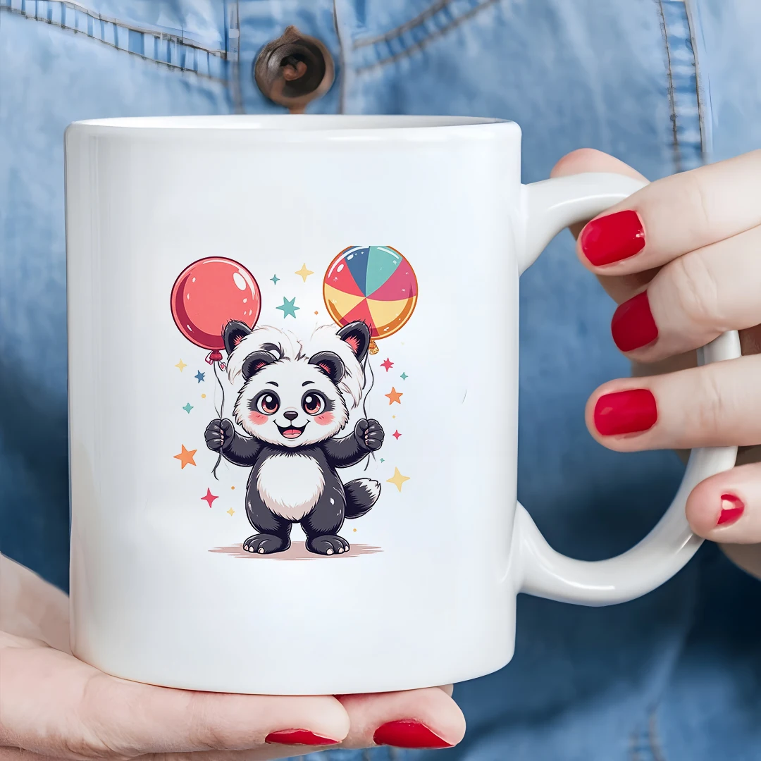 

Cartoon Panda 11OZ Mug Kids Hot Beverage Cup Christmas Gift Home & Office Cup Pink Blush Joyful Atmosphere