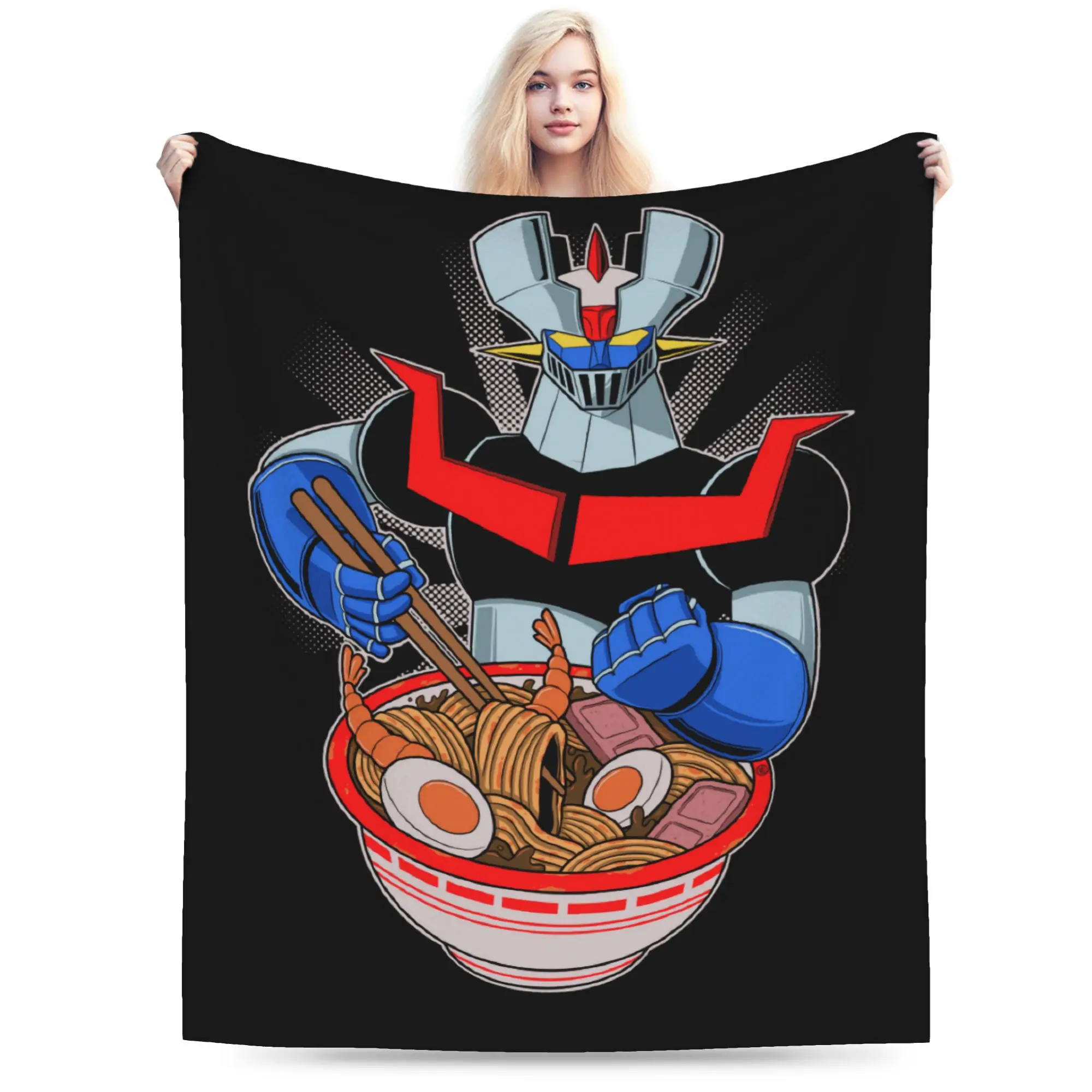 Custom Ramen Robot Mazinger z Blankets Warm Flannel Anime Cartoon Throw Blanket for Home Bedroom Sofa