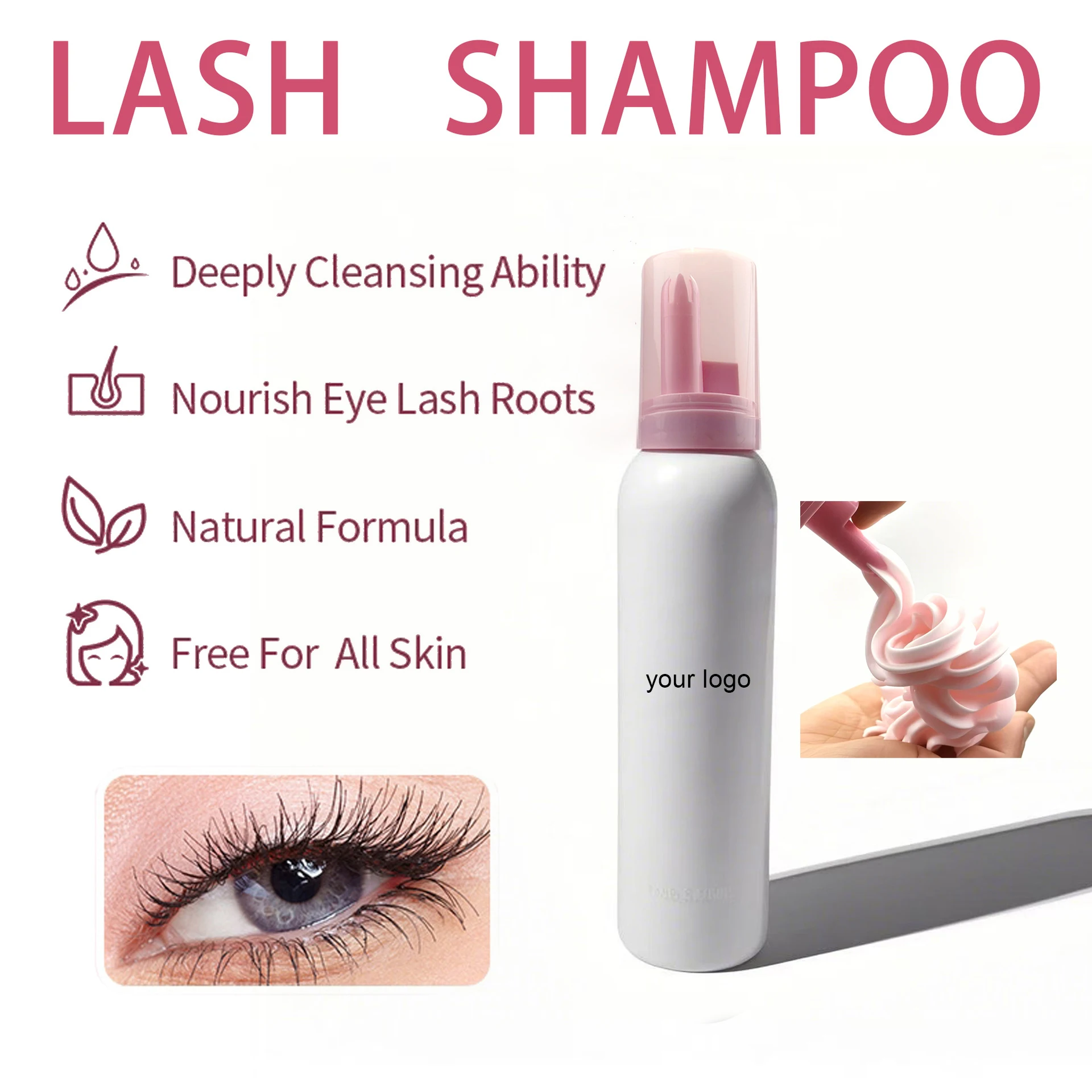 

Factory Wholeasle Custom100ml Whipped Lash Shampoo Sensitive Eyelash Shampoo Private Label Whip Cream Lash Shampoo