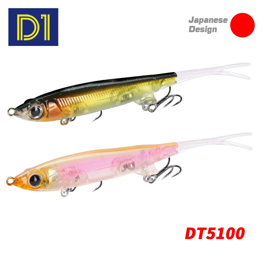 

D1 Pencil Fishing Lure 2pcs 65mm 4g Suspending Minnow Jerkbait Soft Tail Surface Walker For Bass Trout Pecsa Fishing Accessories