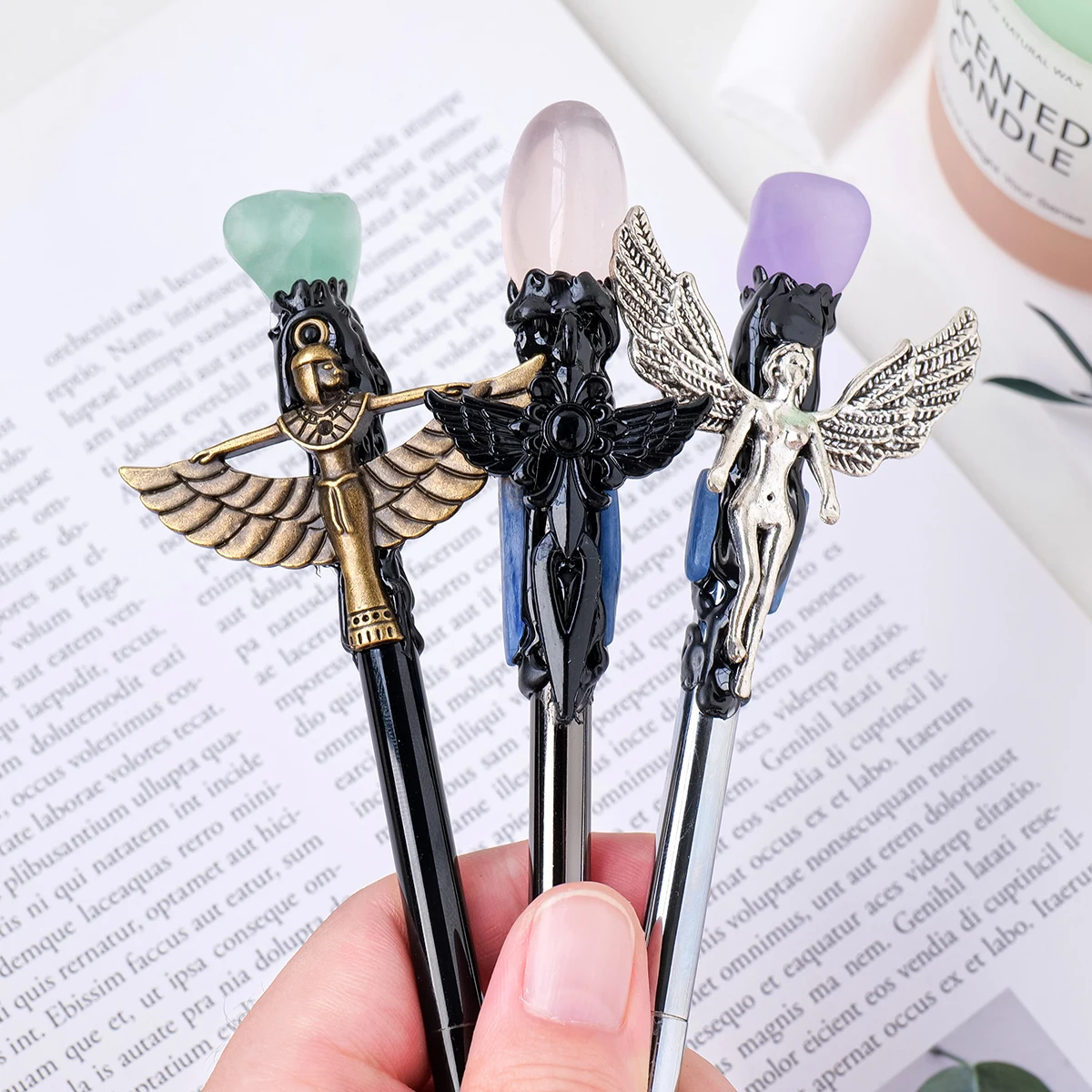 1PC Natural Crystal Stone Ballpoint Pen Random Style Color Gem DIY Business Office Student Stationery Energy Healing Gifts