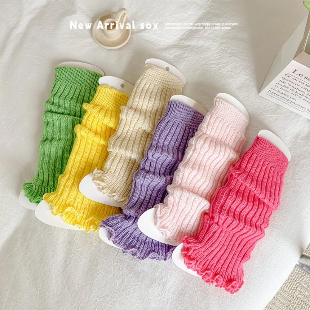 

New Solid Color Leg Warmers Thickened INS Middle Tube Socks Knitted Y2k Lolita Mid-Calf Sock Kids To Adult