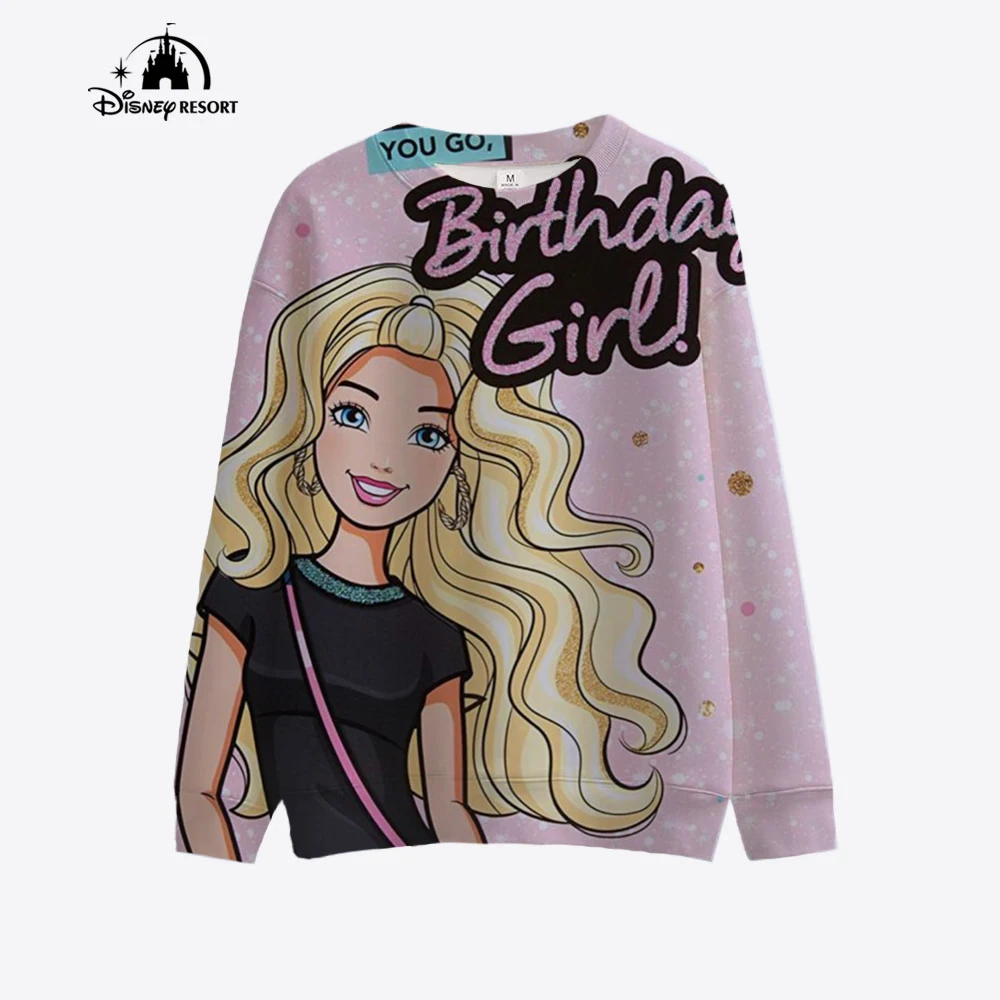 Proste bluzy damskie z nadrukiem Barbie Harajuku Oversize Hoody Moda Luźna odzież Wygodna bluza damska ﻿