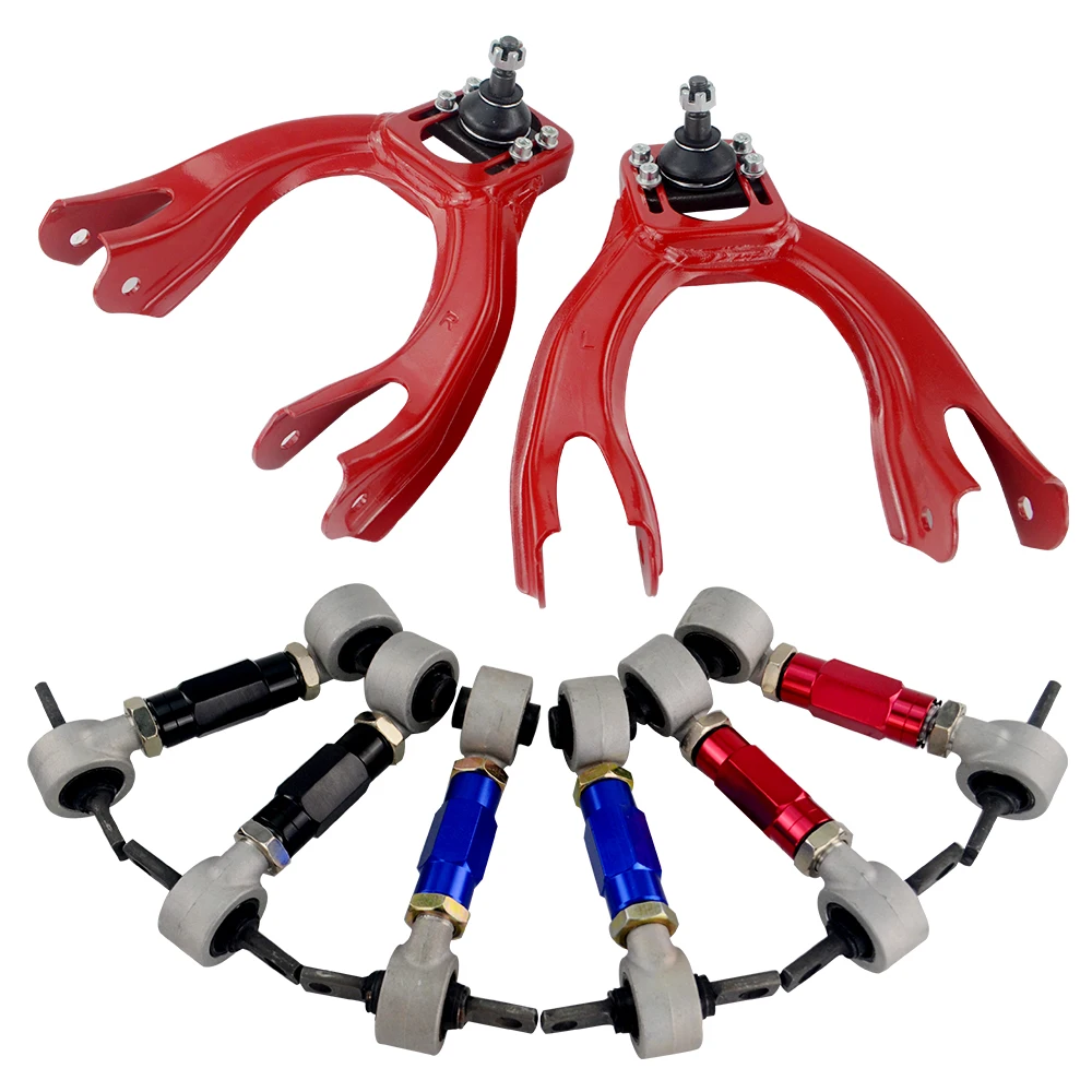 FOR HONDA CIVIC 92-95/INTEGRA  FRONT UPPER CONTROL ARM TUBE CAMBER KIT + 92-00 Adjustable Rear Camber Arms RED