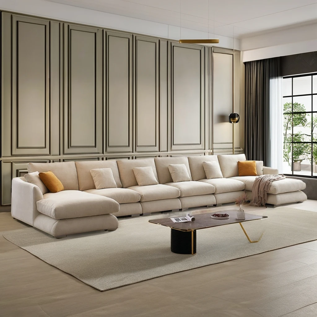 Modern Leisure Extendable Modular Corner Living Room Sofa Set Soft Fabric L-Shape Furniture Removable Cover Section Chaise Hotel