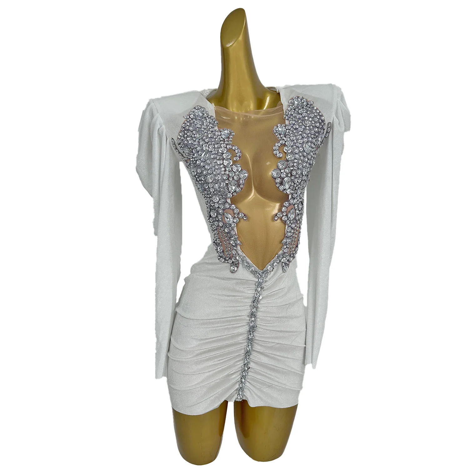 Abito corto di lusso con diamanti trasparenti Abito da donna elegante in velluto bianco da sera Abiti da ballo per feste di compleanno Bar Abiti da club Baiyueguang