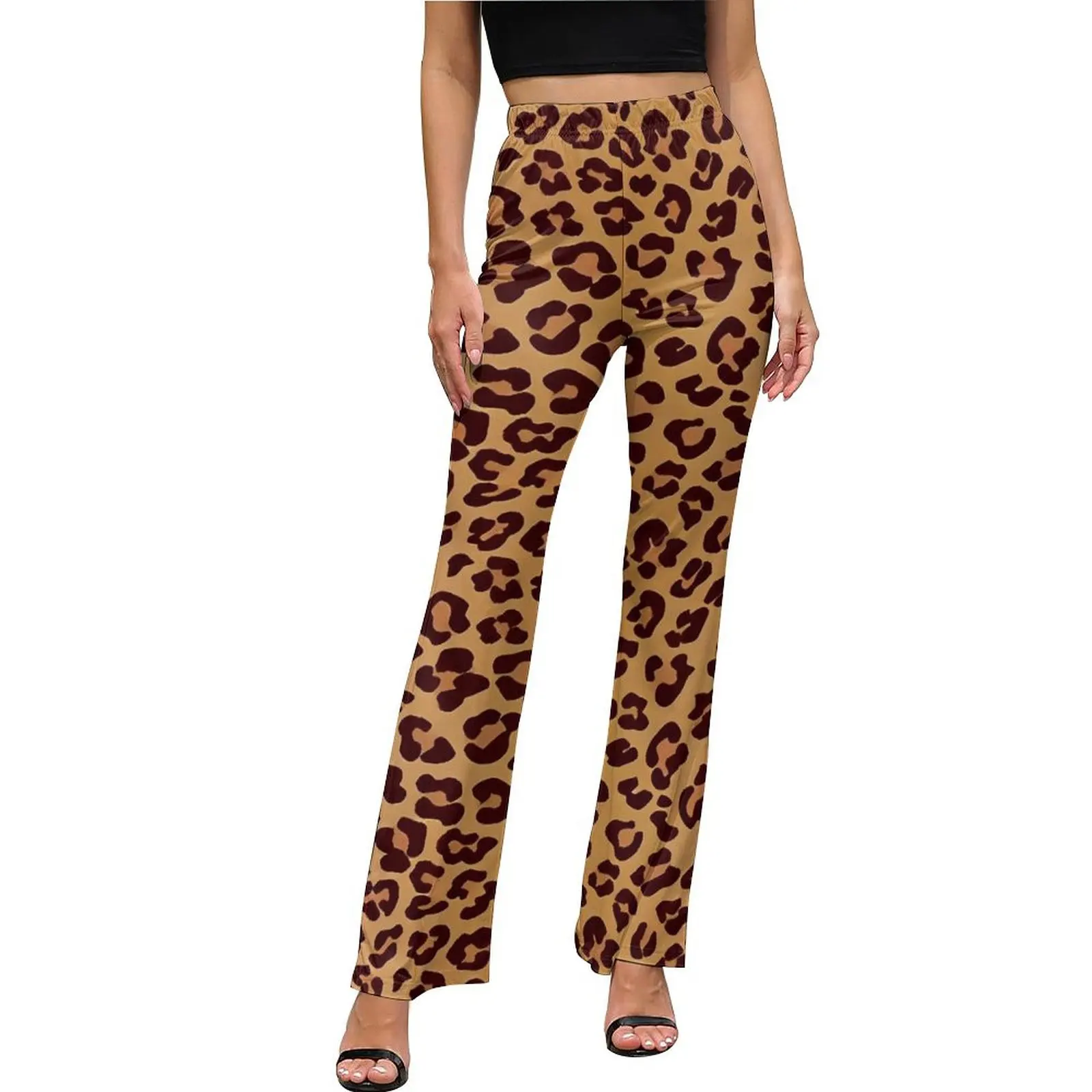 Brown Leopard Print Pants  High Waist Casual Flared Trousers Daily Custom Street Wear Pants Birthday Gift