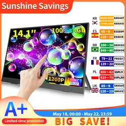 HGFRTEE 14 Inch Touch Screen Portable Monitor 100%sRGB 400cd/m2 Gaming Computer Expand Display For XBox PS4/ 5 Switch Loptop