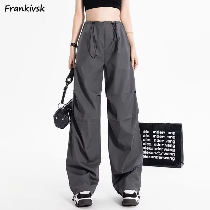 

Wide Leg Pants Women Hip Hop Safari Style Pockets Pleated American Streetwear Students Daily Functional Techwear Advanced