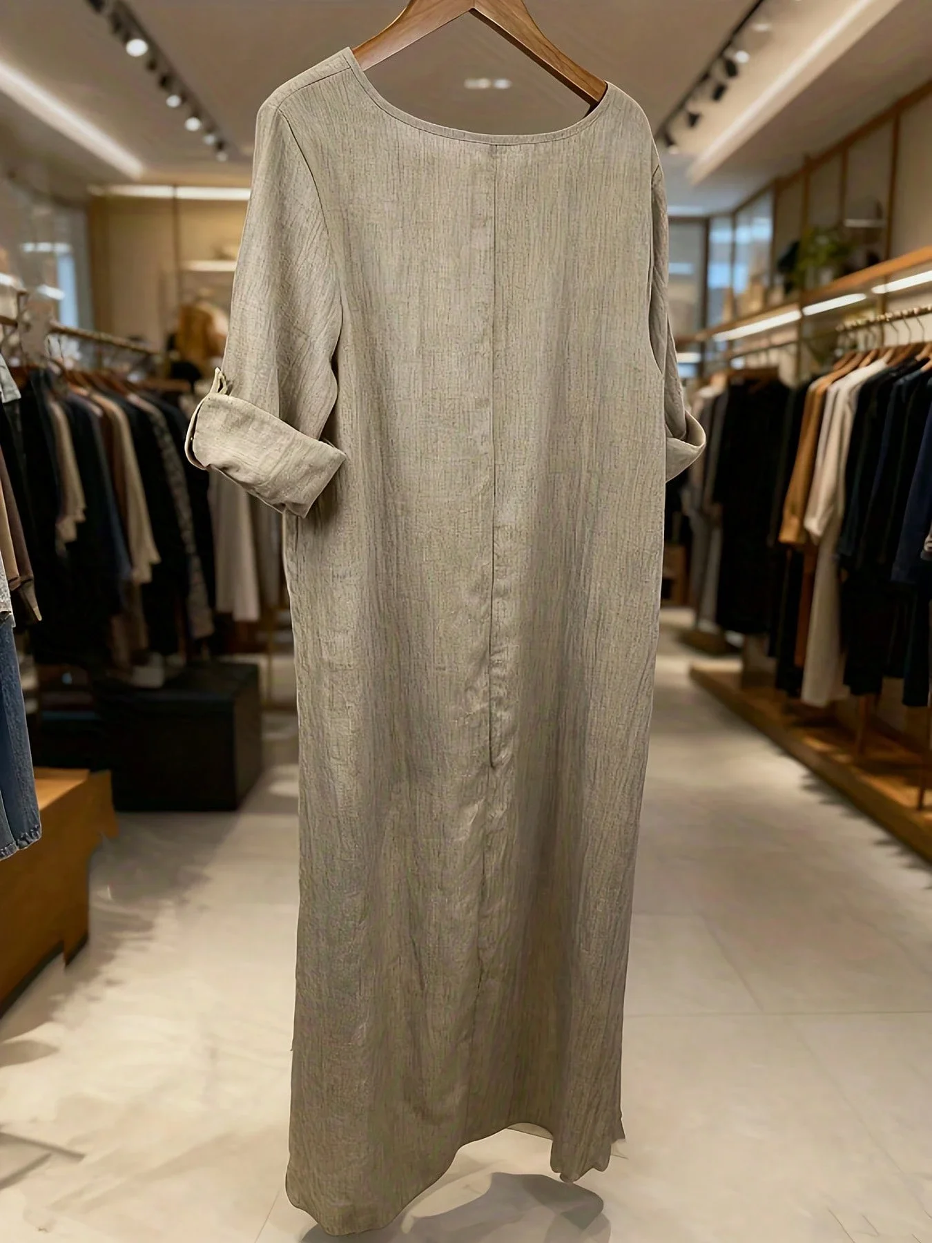 

Женская льняная асимметричная длинная блузка с круглым вырезом, свободного кроя, винтажная, элегантная, весна-осень