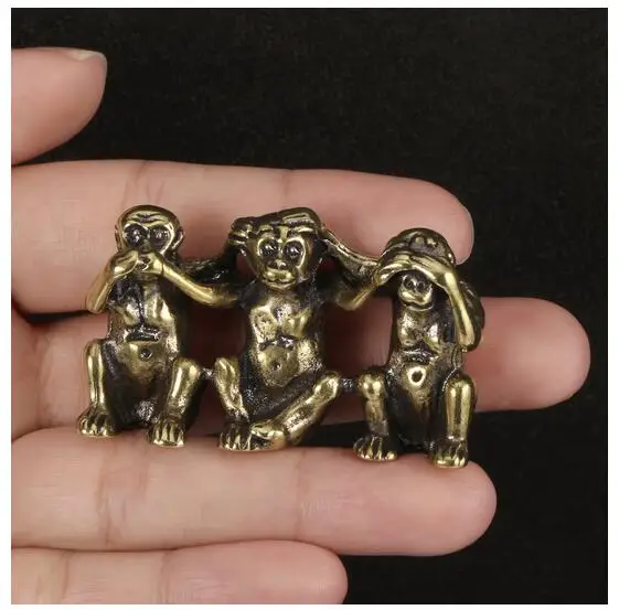 Antique Collection Brass Three No Monkeys Don't Speak, Don't Listen, Don't Look, Imitation Bronze Monkeys Creative Crafts Small