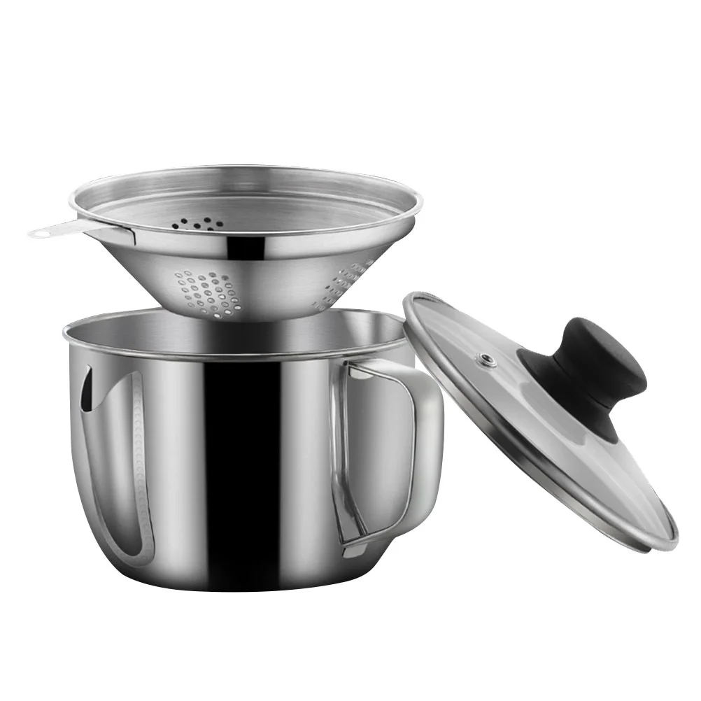 

Stainless Steel Oil Soup Separator Bowl Large Capacity Lid Sieve Kitchen Tool Grease Filter Soup Grease Separator