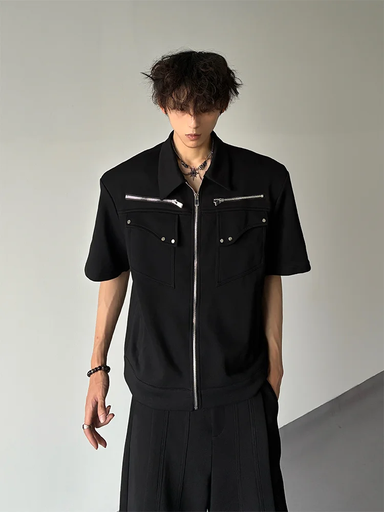 

Мужской летний модный комплект HANY: куртка с молнией и наплечными вставками, футболка с коротким рукавом и длинные брюки из смесового хлопка и полиэстера