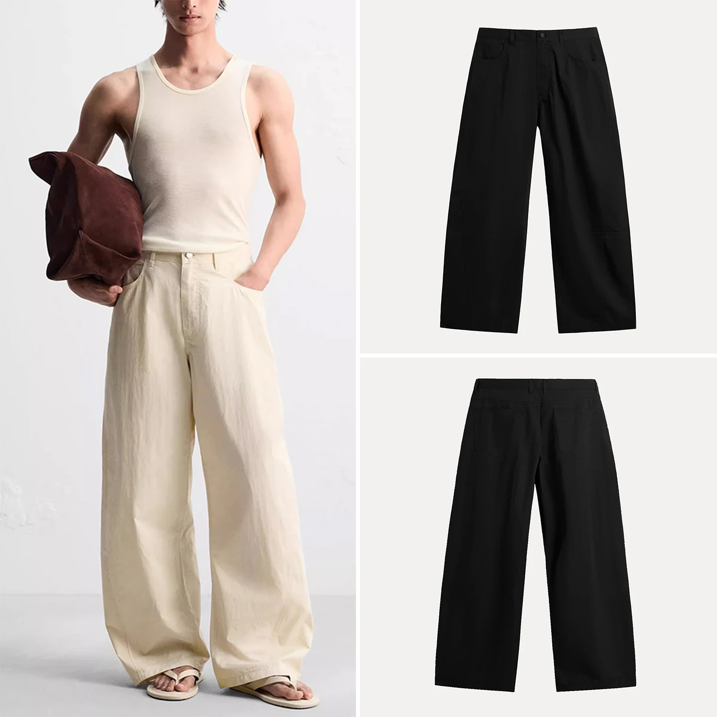 

Tech Fabric Casual Pants Loose Fit Arc ape Versatile Summer Men's Clothing Straight Leg Zipper ket Breathable Polyester