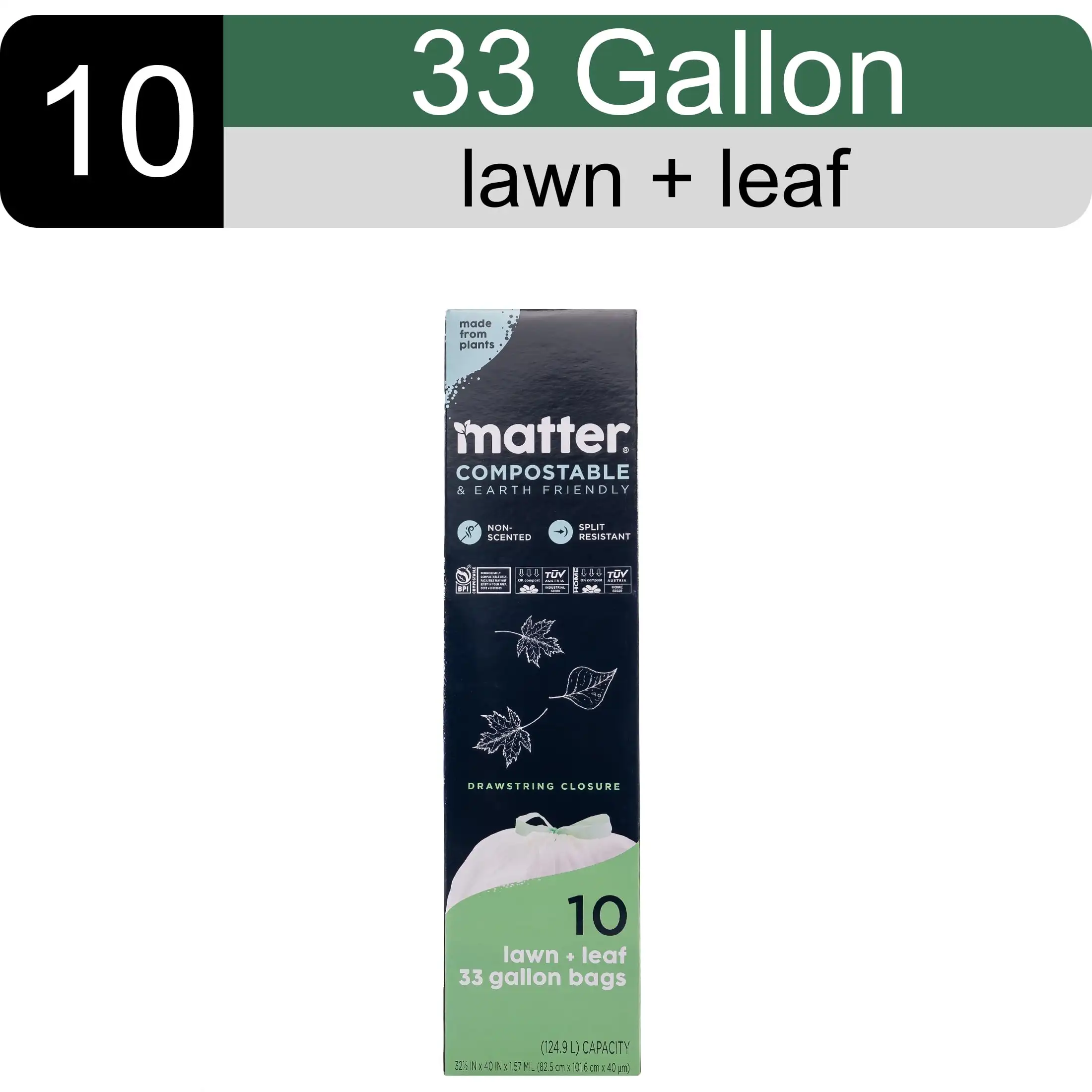 Compostable 33-Gallon Drawstring Lawn & Leaf Bag, 10 Bags Durable design garbage bags for family use are more assured