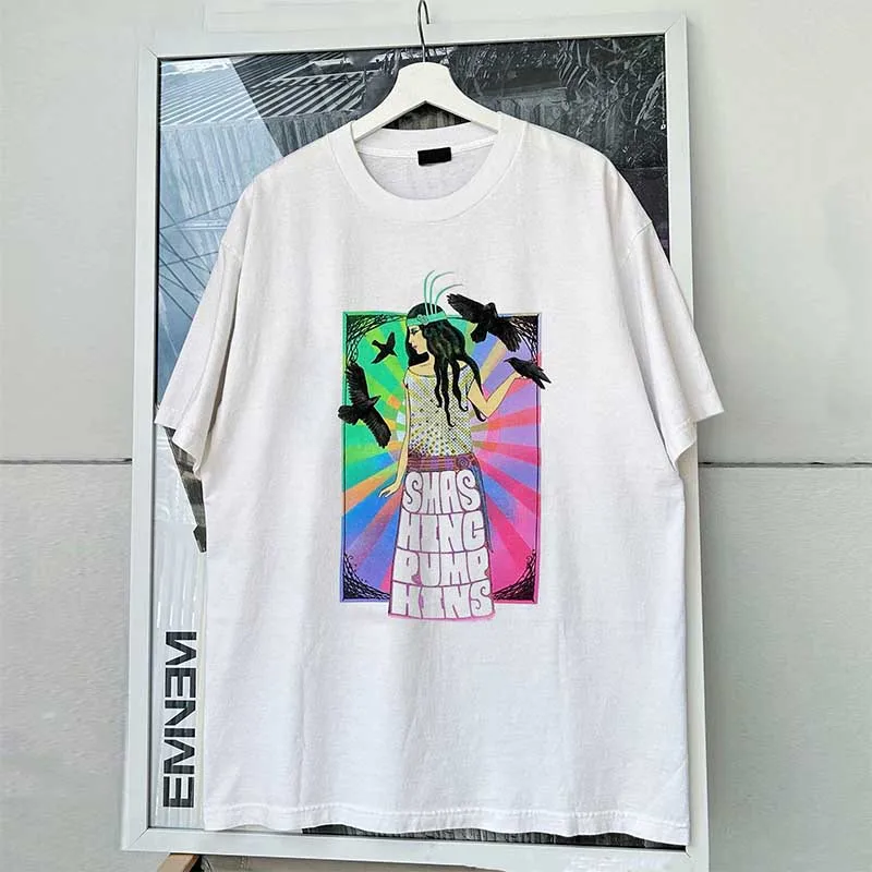 Smashing Pumpkins American Retro Vintage Short Sleeve T-Shirt Small Collar Print Cotton Casual Summer Top for Teenagers