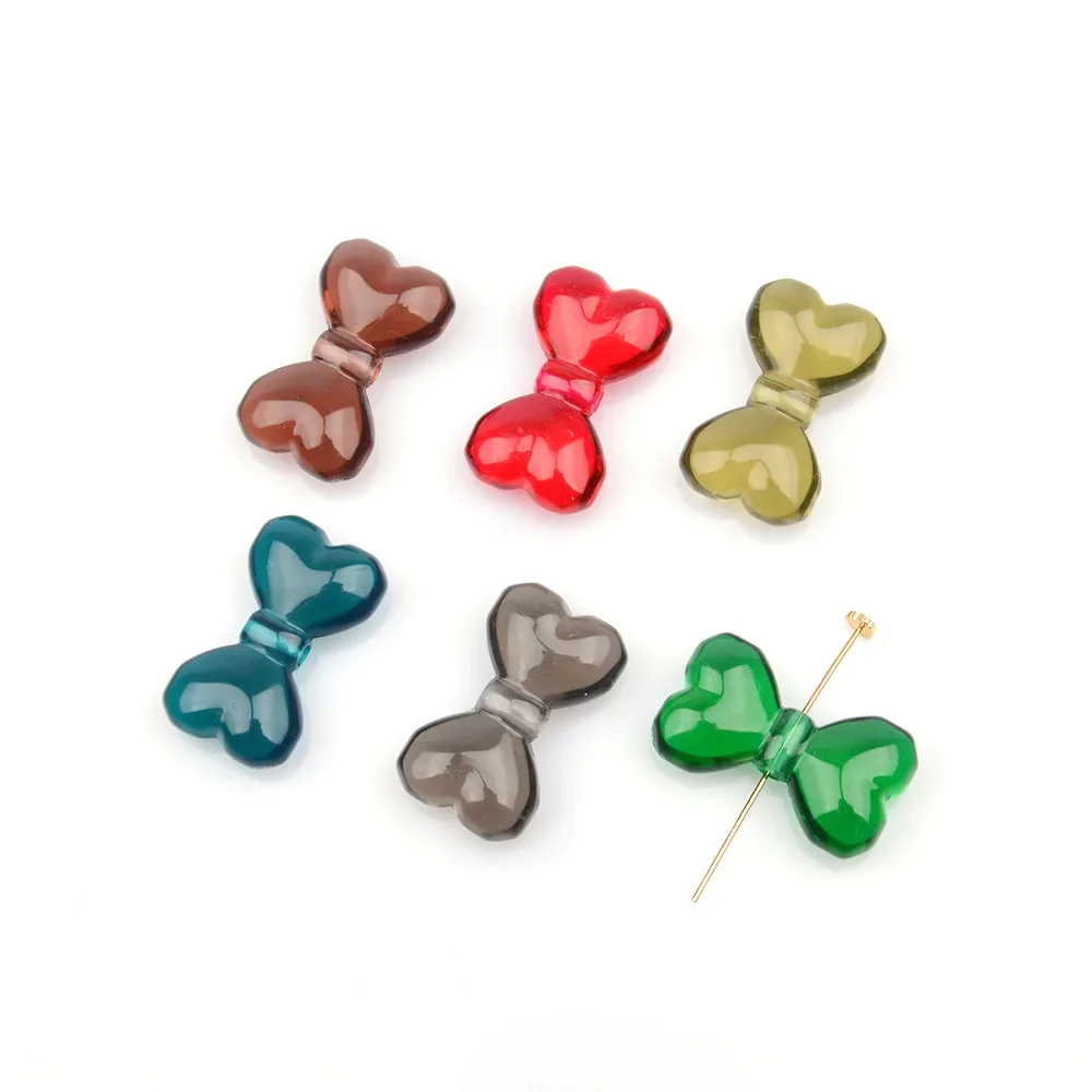 10 Pieces  18 * 30mm Cute Heart-shaped Bow Acrylic Beads  DIY Handmade Jewelry, Necklaces, Bracelets, Clothing Accessories