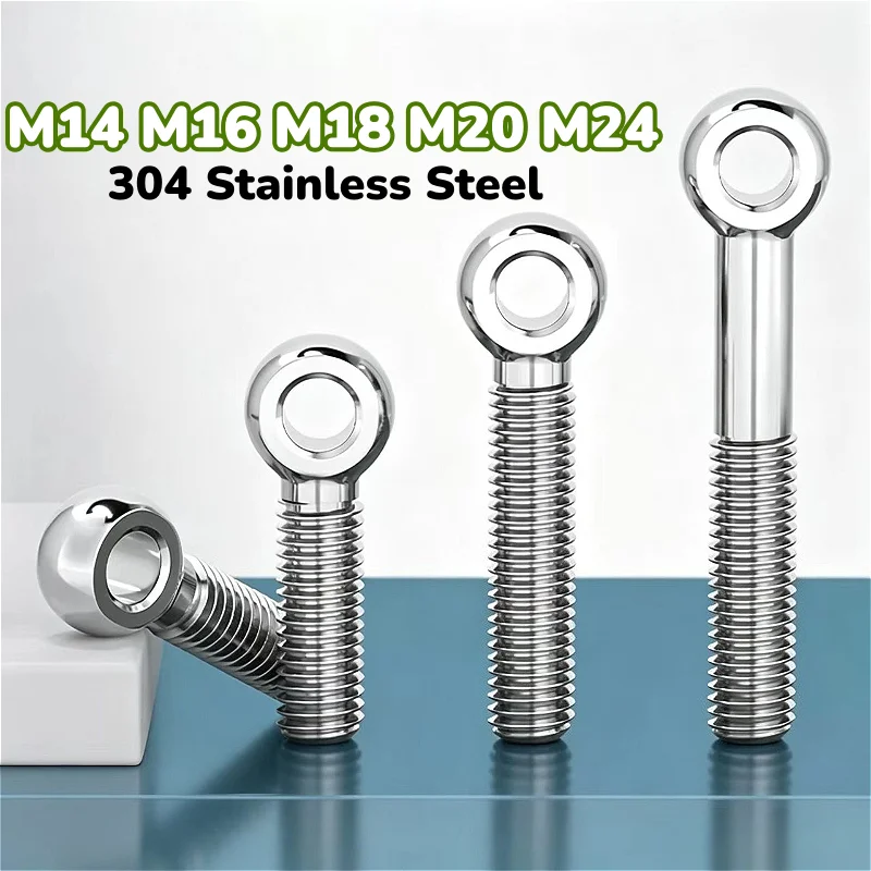 1PCS M14 M16 M18 M20 M24 304 Stainless Steel Full/Half Thread Ring Link Bolt Fisheye Eye Slip Hole Screw Length:50~200mm
