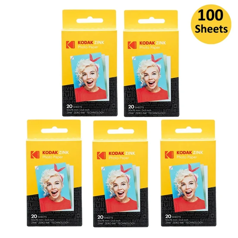 Papel fotográfico Kodak Premium Zink de 2"x3" compatible con 20, 40, 60, 80, 100 hojas para Kodak Smile, Kodak Step, papel fotográfico PRINTOMATIC   ﻿