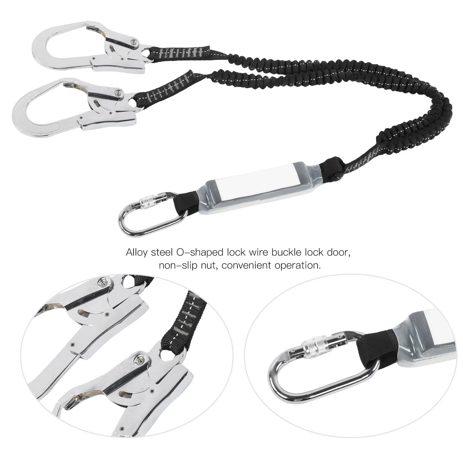 Outdoor Safety Rope, Working Aloft Double Steel Large Hook Elastic String Anti‑falling Safety Rope Belt