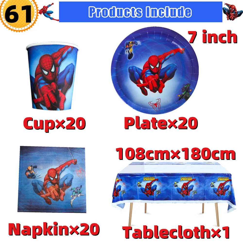 Spiderman Happy Birthday Party Decoration Kids Disposable Tableware Plate Tablecloth Cups Baby Shower Event Party Supplies Favor