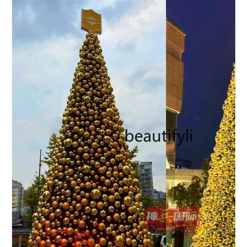 

Q181 Large Frame Christmas Tree 8m -9-10- 12m Outdoor Square Arrangement gold Christmas Tree