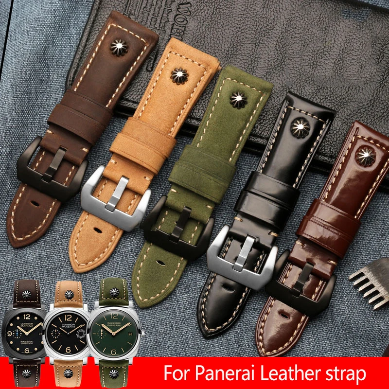 

Bracelet For Panerai Seiko Tissot Diesel Watchband High-quality Leather PAM111 Vintage Rivet Men Soft Watch Strap 22MM 24MM 26MM