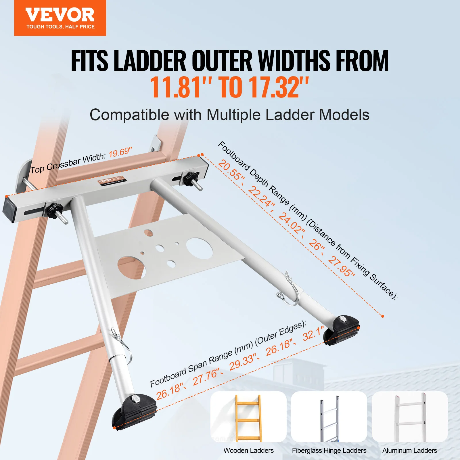 VEVOR Ladder Stabilizer Adjustable Feet Extension Ladder Standoff  Wall Ladder Accessories for Roof Gutter Anti-slip Rubber Feet