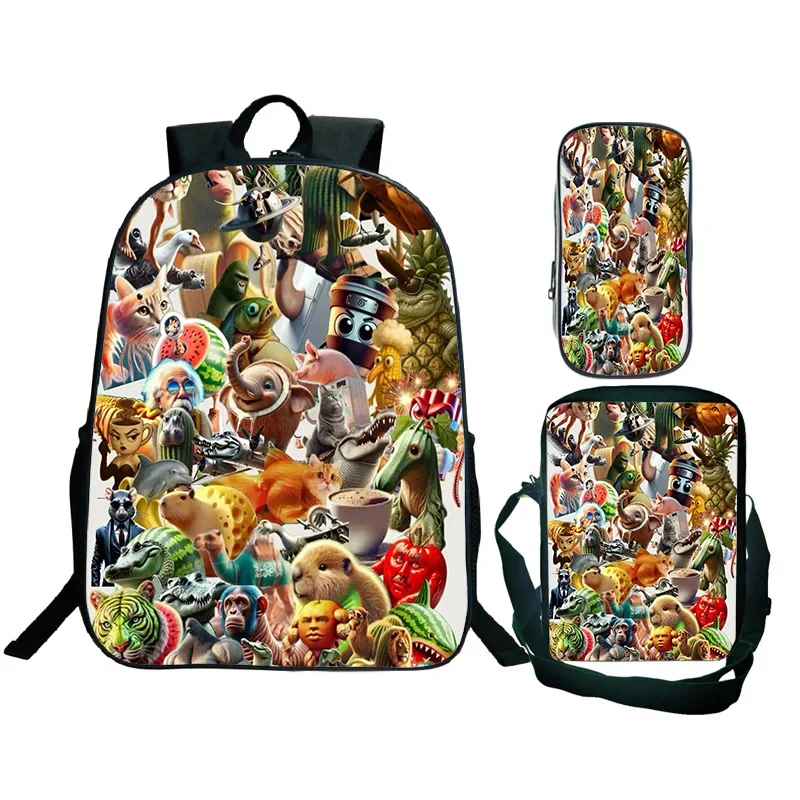 

Italian Brainrot Cartoon Pattern Schoolbag Teen Fashion Casual Backpack Shoulder Bag Pen Case 3pcs Tralalero Tralala Student Bag