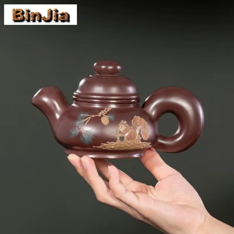 

350 мл антикварные чайники Исин из фиолетовой глины, горшок ручной работы с белкой, необработанный рудный камень, красная грязь, чайный сервиз, китайский чайный сервиз Zisha