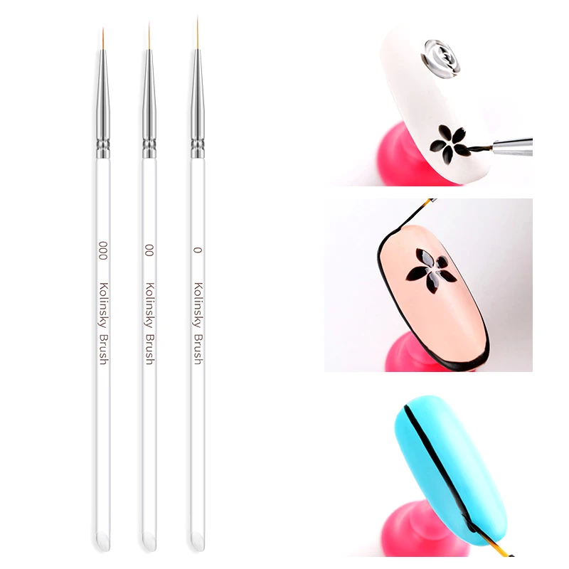 3 Pcs Gel Pen Brush Nail Art Brush Pen Dotting Drawing Paint Salon Tool Set