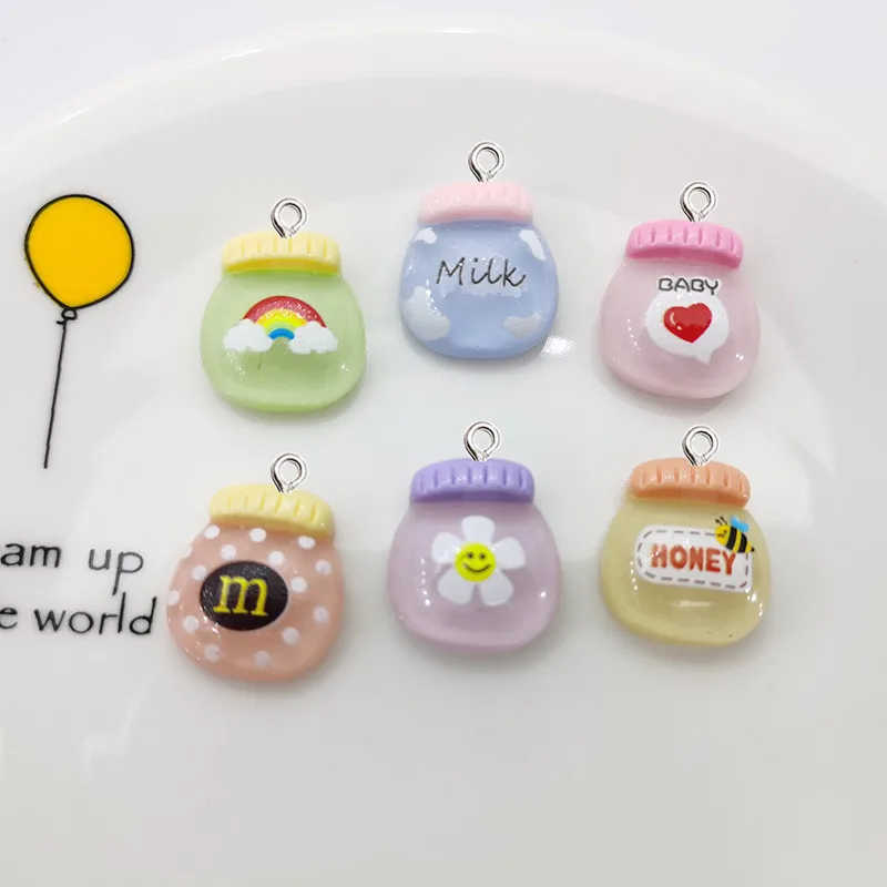 10Pcs Kawaii Cartoon Honey Pot Resin Pendant DIY Earrings Necklace Pendants Bracelet Keychain Decoration Flat Back Resin