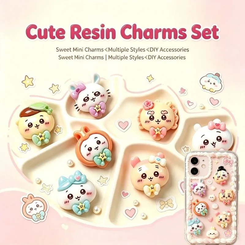 20PCS-CHIIKAWA DIY Art Charm 3D Resin Kawaii Handmade Cream Glue Phone Cases Key Rings Shoe Buckles Hair Clips Decor Accessories