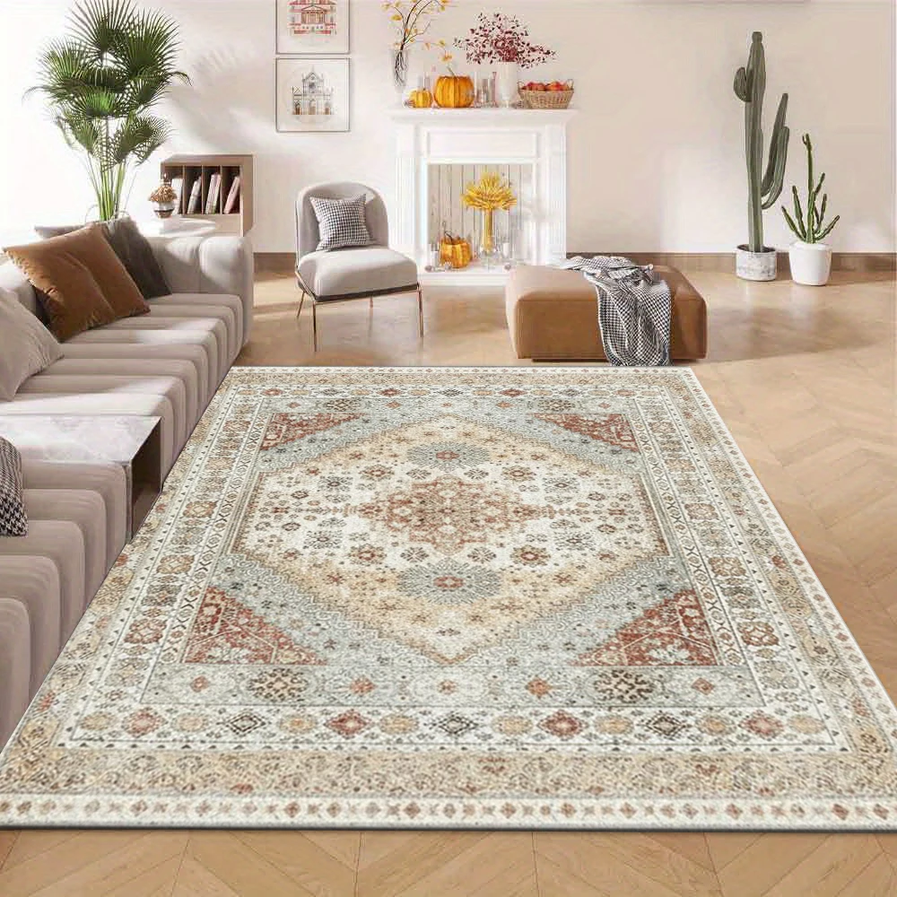 Vintage Neutral Oushak Area Rug Soft Beige Light Red Medallion Oriental Floral Floor Carpet for Living Room Bedroom Office Home Decoration