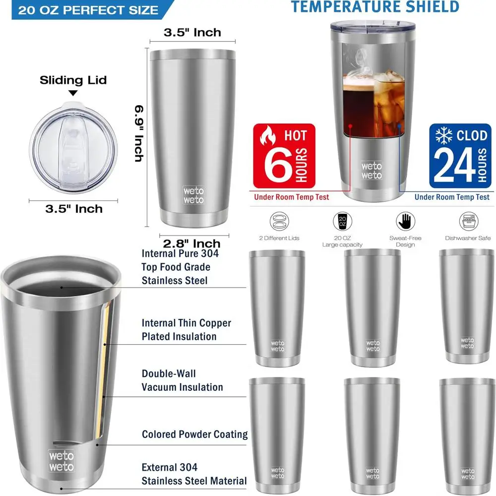 

Дорожные кружки из нержавеющей стали с вакуумной изоляцией и двойными стенками, 6 шт., с крышками для использования на открытом воздухе