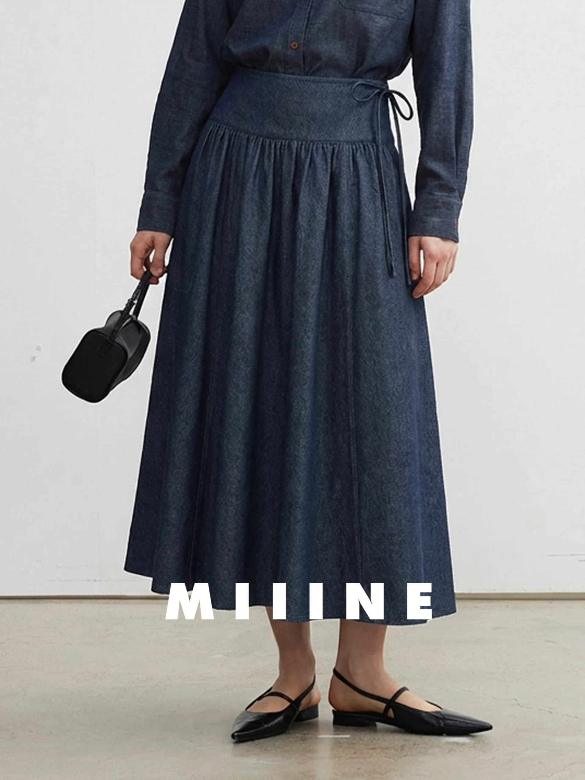

Льняная джинсовая юбка Miiine с высокой талией, пэчворк-дизайн, драпировка, средней длины, с боковой молнией, А-силуэт, повседневная женская юбка